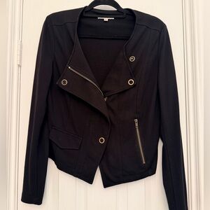 CAbi Vintage Black Moto Jacket- Large | Asymmetrical Zip Blazer | Gold Hardware